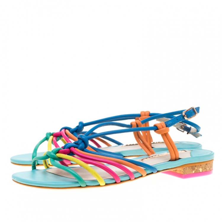 مملوكة مسبقًا Sophia Webster Multicolor Leather Cord Copacabana Flat Sandals Size 37.5