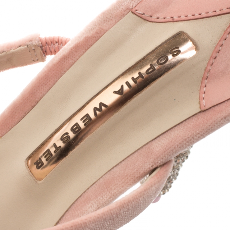 Pre Owned Sophia Webster Pink Velvet Rosalind Crystal Heel Ankle Strap Sandals Size 40
