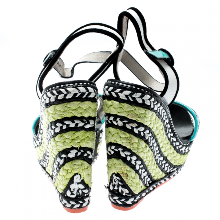 Pre Owned Sophia Webster Multicolor Polka Dot Canvas And Leather Lucita Espadrille Wedges Sandals Size 36.5