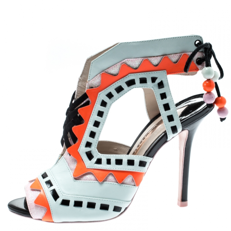 مملوكة مسبقًا Sophia Webster Multicolor Glitter And Leather Riko Cut Out Sandals Size 37.5