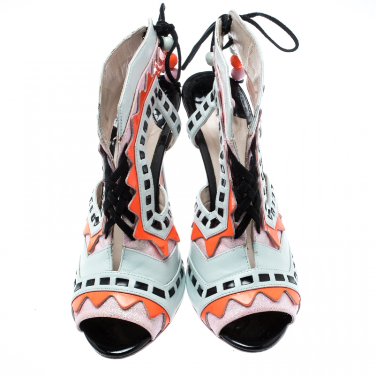 مملوكة مسبقًا Sophia Webster Multicolor Glitter And Leather Riko Cut Out Sandals Size 37.5