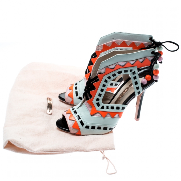 مملوكة مسبقًا Sophia Webster Multicolor Glitter And Leather Riko Cut Out Sandals Size 37.5