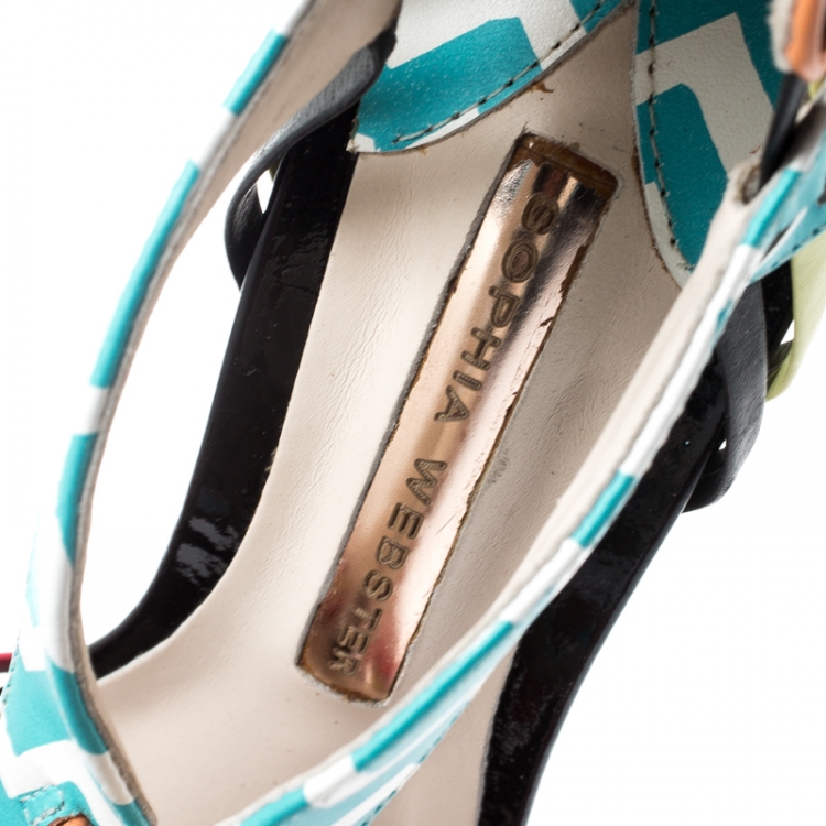 Pre Owned Sophia Webster Multicolor Zig Zag Print Leather Liberty Fringe Detail Sandals Size 36