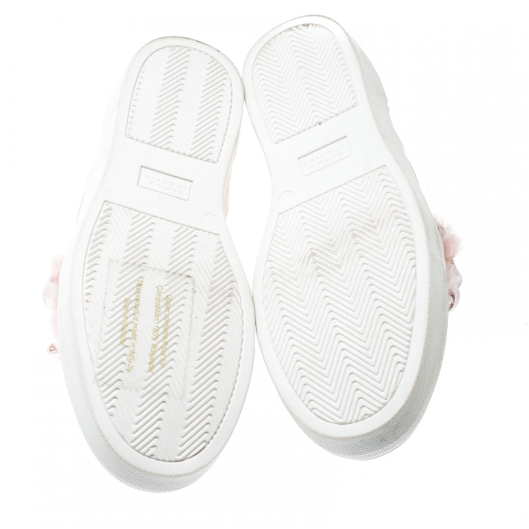 Pre Owned Sophia Webster Pink Leather And Faux Fur Bella Embellished Bow Slip On Sneakers Size 41