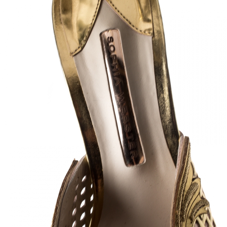 مملوكة مسبقًا Sophia Webster Metallic Gold Mirror Leather Rivera Ankle Strap Sandals Size 40