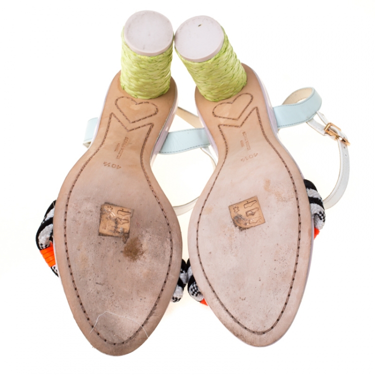 Pre Owned Sophia Webster Multicolor Fabric and Leather Atlanta Braided Ankle Strap Sandals Size 40.5