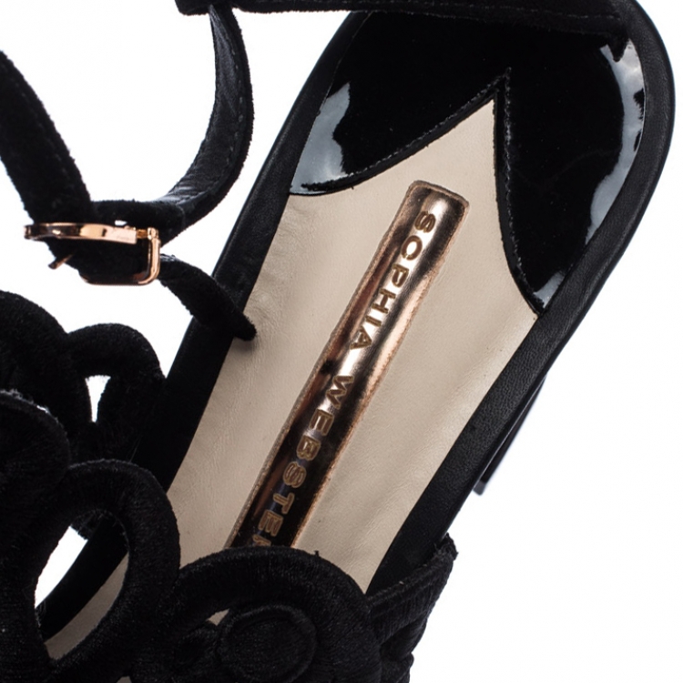 Pre Owned Sophia Webster Black Embroidered Lace And Suede Albany Block Heel Sandals Size 41