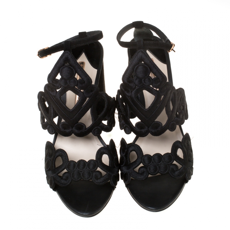 Sophia Webster Black Embroidered Lace And Suede Albany Block Heel ...