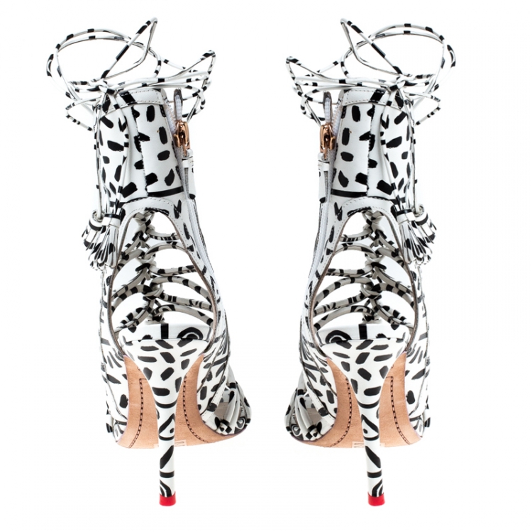 مملوكة مسبقًا Sophia Webster Monochrome Leather Gladiator Strappy Ankle Wrap Sandals Size 38