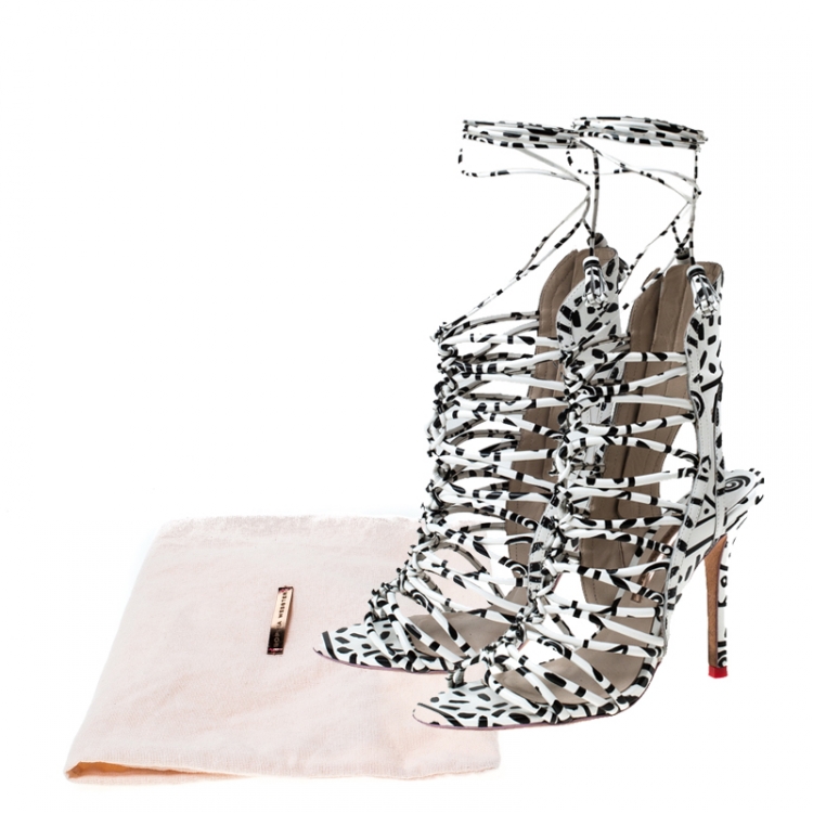 مملوكة مسبقًا Sophia Webster Monochrome Leather Gladiator Strappy Ankle Wrap Sandals Size 38