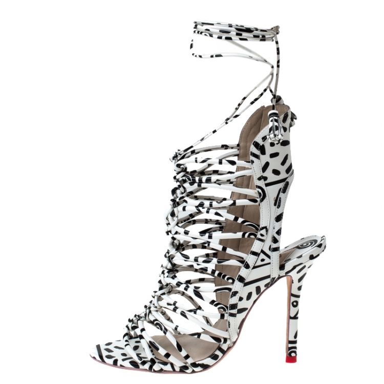 مملوكة مسبقًا Sophia Webster Monochrome Leather Gladiator Strappy Ankle Wrap Sandals Size 38