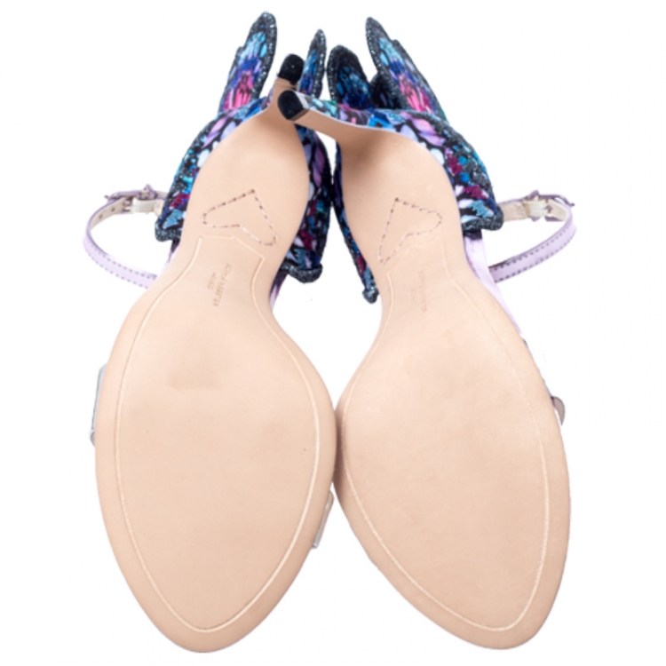 Pre Owned Sophia Webster Multicolor Patent Leather and Fabric Chiara Butterfly Ankle Strap Sandals Size 36