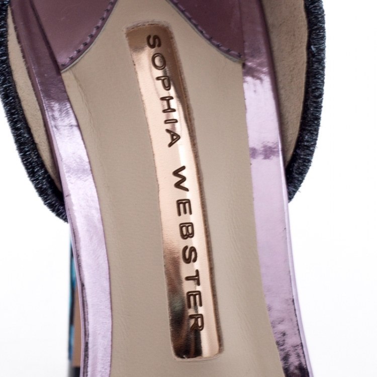 Pre Owned Sophia Webster Multicolor Patent Leather and Fabric Chiara Butterfly Ankle Strap Sandals Size 36