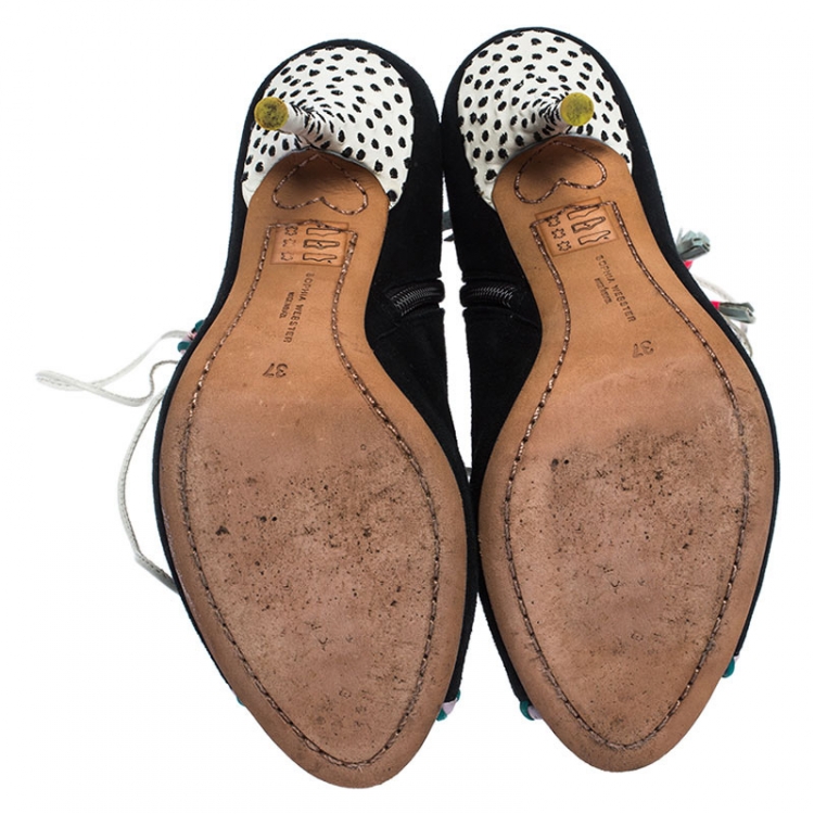 Pre Owned  Sophia Webster Multicolor Suede and Leather Simi Lace Up Ankle Booties Size 37