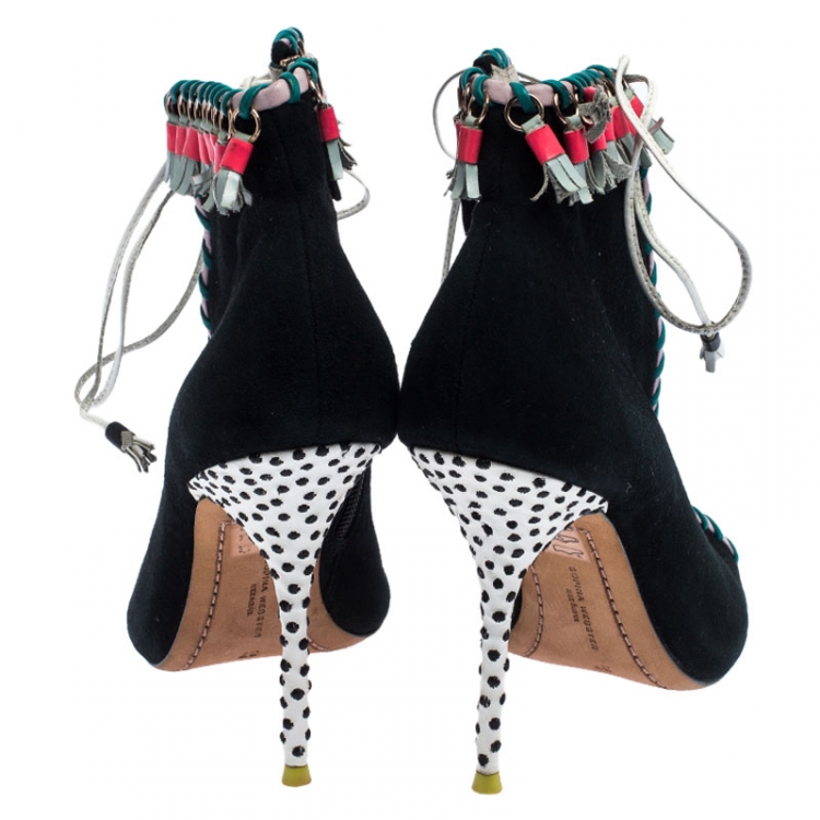 Pre Owned  Sophia Webster Multicolor Suede and Leather Simi Lace Up Ankle Booties Size 37