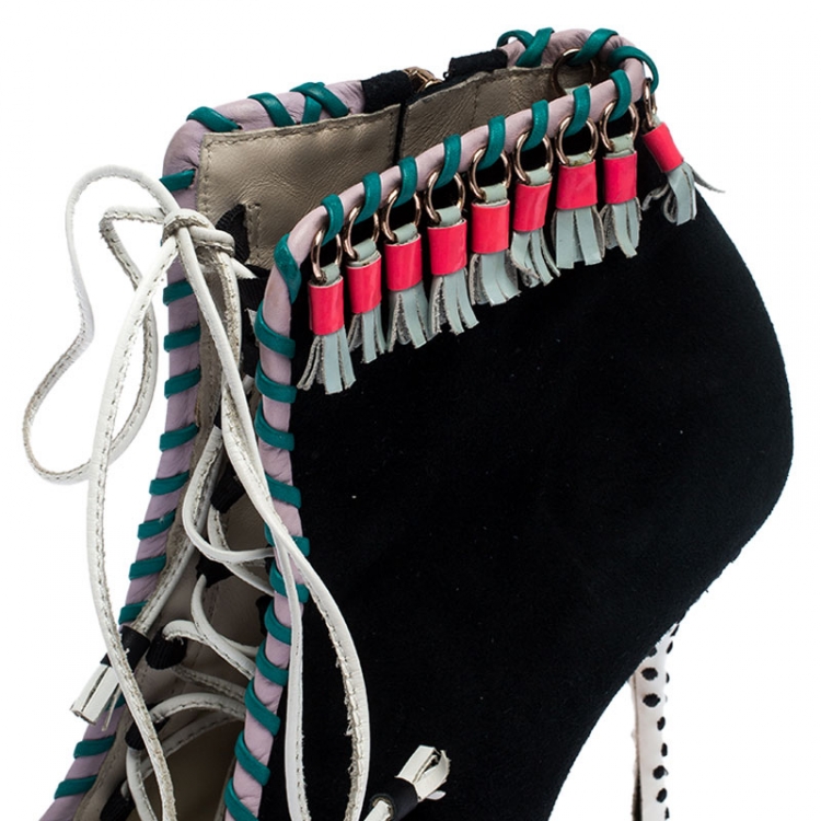 Pre Owned  Sophia Webster Multicolor Suede and Leather Simi Lace Up Ankle Booties Size 37