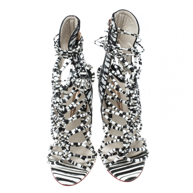 مملوكة مسبقًا Sophia Webster Black/White Leather Lacey Sandals Size 39