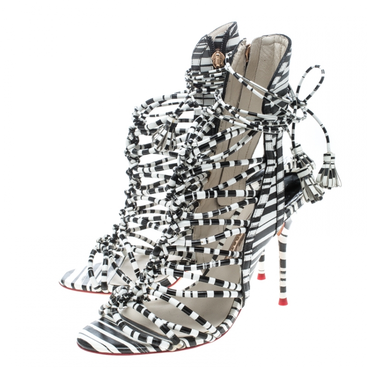 مملوكة مسبقًا Sophia Webster Black/White Leather Lacey Sandals Size 39