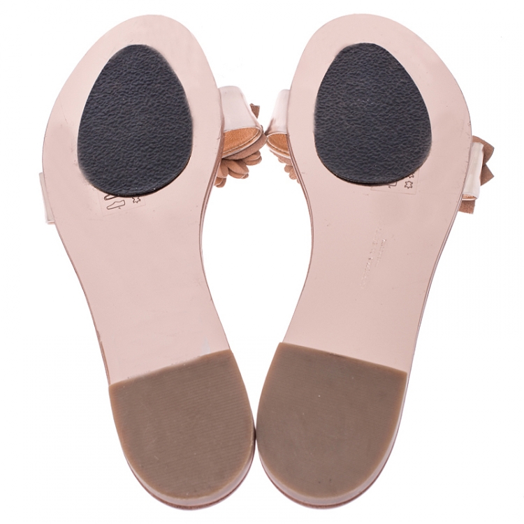 مملوكة مسبقًا Sophia Webster Metallic Rose Gold Leather Lilico Floral Embellished Flat Slides Size 39