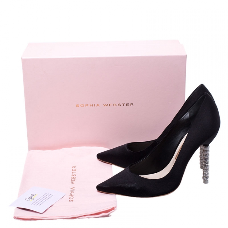 Pre Owned Sophia Webster Black Satin Crystal Embellished Coco Pumps Size 37.5