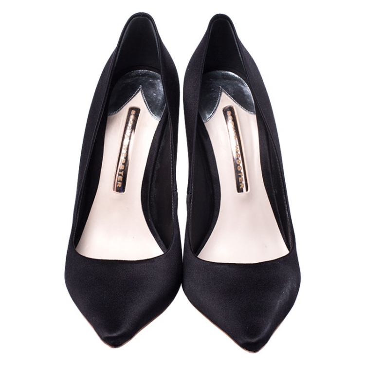 Pre Owned Sophia Webster Black Satin Crystal Embellished Coco Pumps Size 37.5