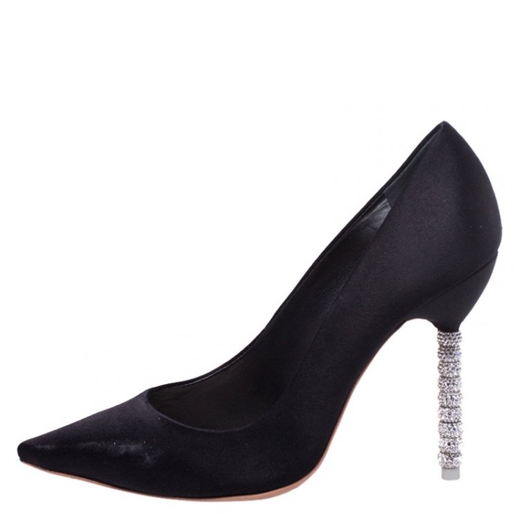 Pre Owned Sophia Webster Black Satin Crystal Embellished Coco Pumps Size 37.5
