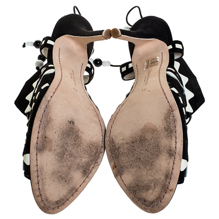 Pre Owned  Sophia Webster Black/White Suede and Leather Riko Cut Out Sandals Size 41 