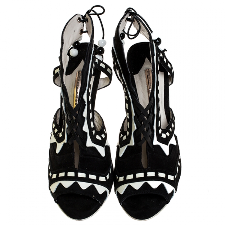 Pre Owned  Sophia Webster Black/White Suede and Leather Riko Cut Out Sandals Size 41 