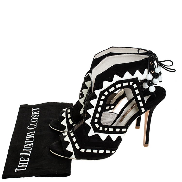 Pre Owned  Sophia Webster Black/White Suede and Leather Riko Cut Out Sandals Size 41 