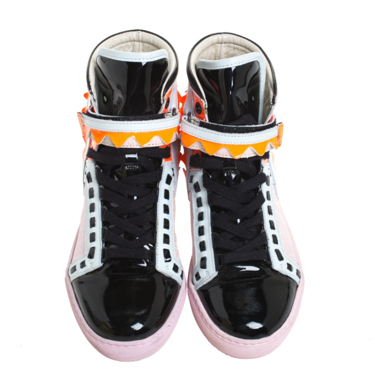 Pre Owned Sophia Webster Multicolor Leather, Patent and Glitter Fabric Riko High Top Sneakers Size 38