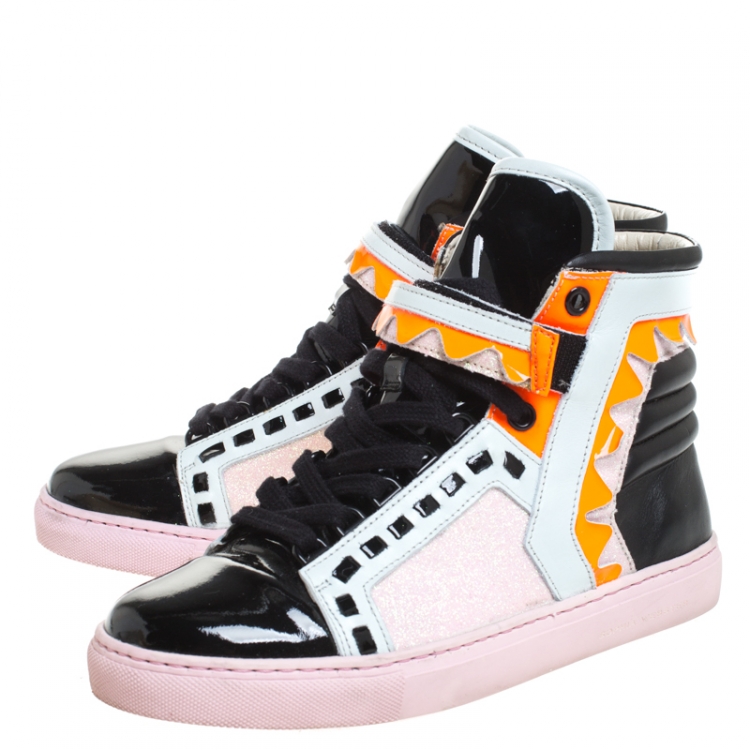 Pre Owned Sophia Webster Multicolor Leather, Patent and Glitter Fabric Riko High Top Sneakers Size 38