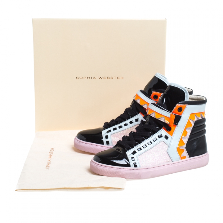 Pre Owned Sophia Webster Multicolor Leather, Patent and Glitter Fabric Riko High Top Sneakers Size 38