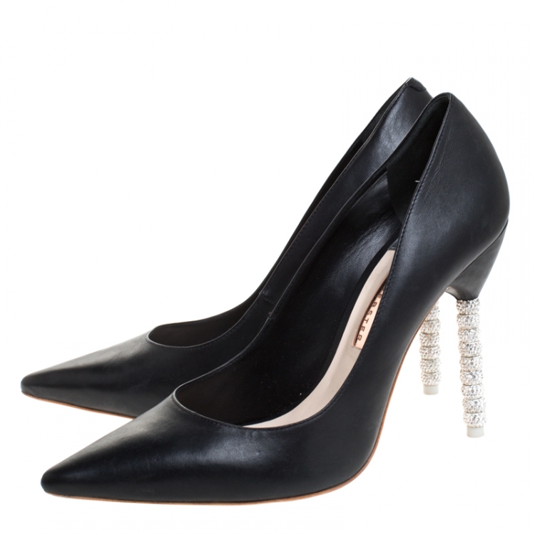 Pre Owned Sophia Webster Black Leather Crystal Embellished Heel Coco Pumps Size 41
