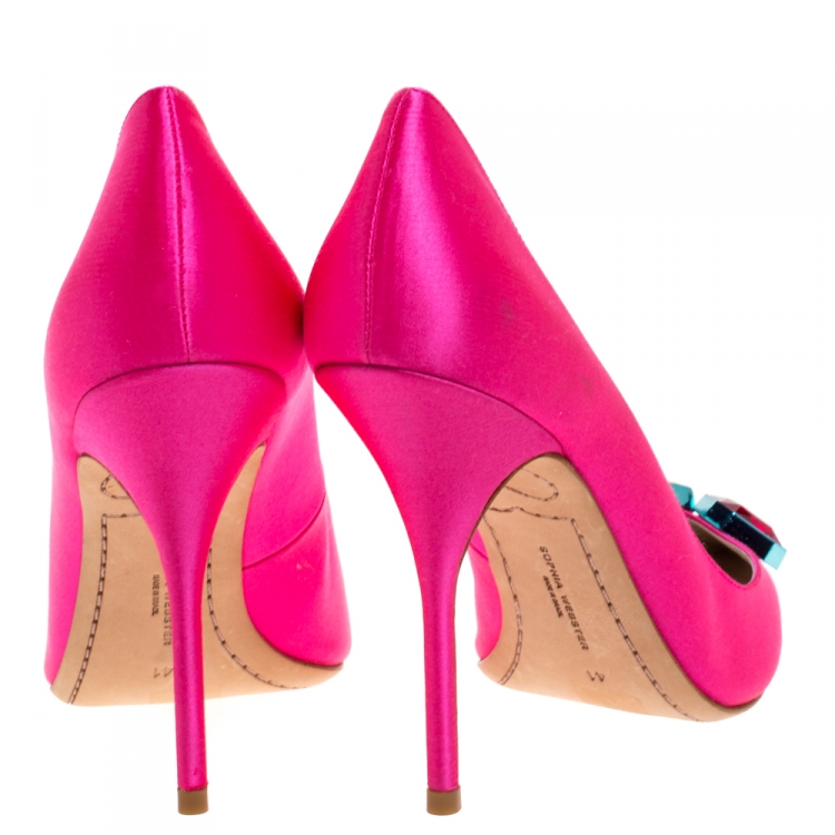 Pre Owned Sophia Webster Hot Pink Satin Lola Gem Pointed Toe Pumps Size 41