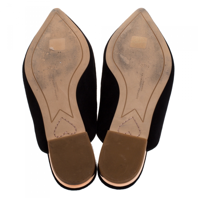 Pre Owned Sophia Webster Black Suede Bibi Butterfly Flat Mules Size 37.5