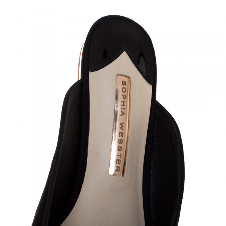 Pre Owned Sophia Webster Black Suede Bibi Butterfly Flat Mules Size 37.5