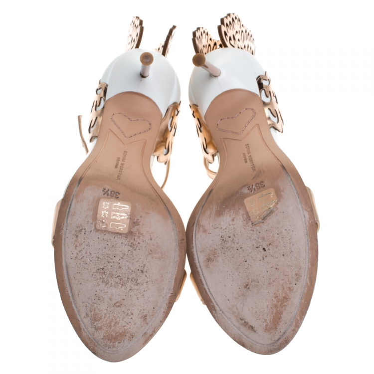 Pre Owned Sophia Webster Rose Gold Leather And White Evangeline Open Toe Sandals Size 38.5