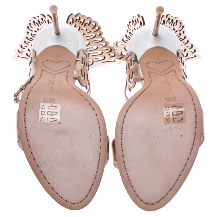 Pre Owned Sophia Webster Metallic Bronze And White Leather Evangeline Wing Ankle Strap Sandals Size 38.5