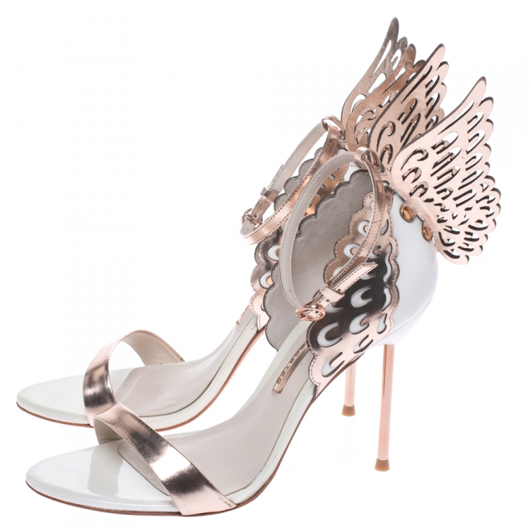 Pre Owned Sophia Webster Metallic Bronze And White Leather Evangeline Wing Ankle Strap Sandals Size 38.5