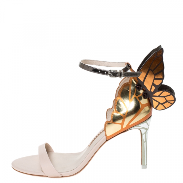 Pre Owned Sophia Webster Multicolor Leather Chiara Wings Ankle Strap Sandals Size 38.5