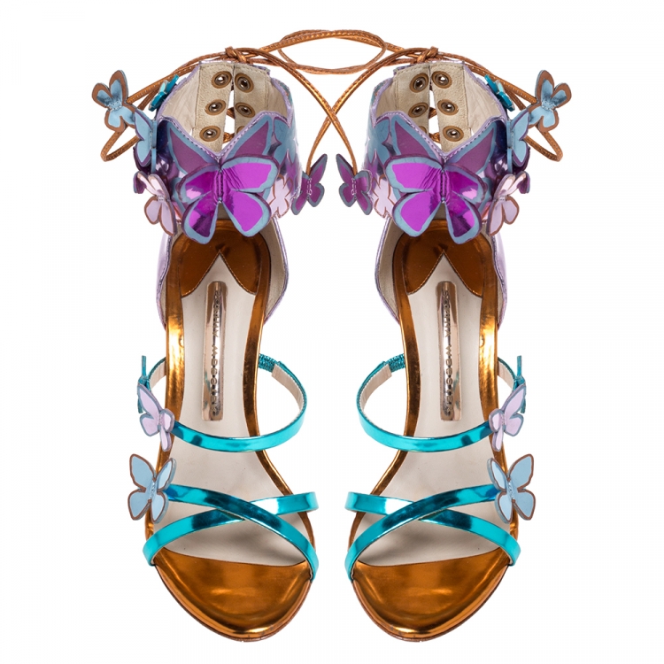 Pre Owned Sophia Webster Metallic Multicolor Leather Harmony Butterfly Ankle Cuff Sandals Size 35