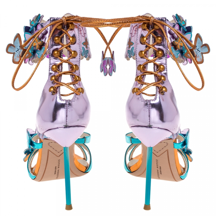 Pre Owned Sophia Webster Metallic Multicolor Leather Harmony Butterfly Ankle Cuff Sandals Size 35