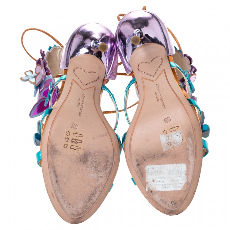 Pre Owned Sophia Webster Metallic Multicolor Leather Harmony Butterfly Ankle Cuff Sandals Size 35