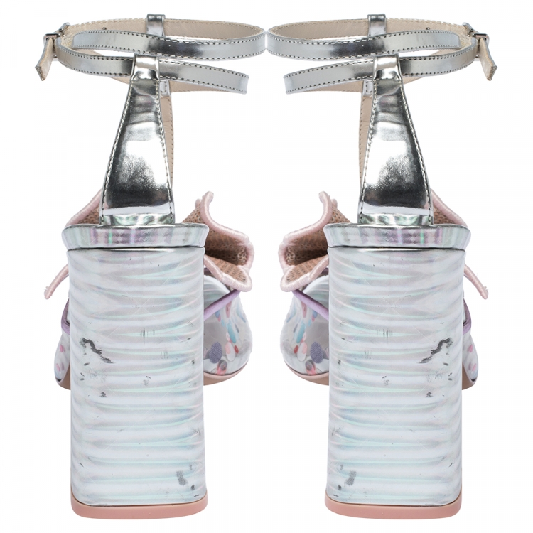 Pre Owned Sophia Webster Multicolor Metallic Leather And PVC Lana Crystal Embellished Block Heel Sandals Size 40