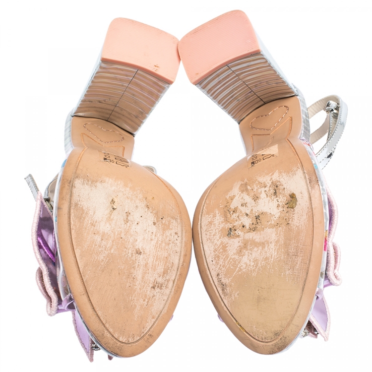 Pre Owned Sophia Webster Multicolor Metallic Leather And PVC Lana Crystal Embellished Block Heel Sandals Size 40