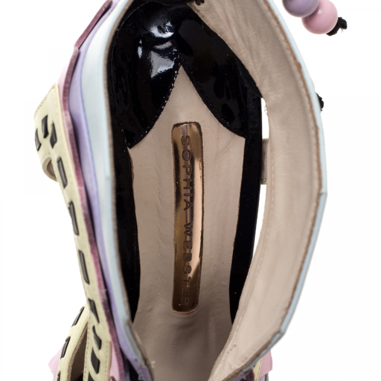 Pre Owned Sophia Webster Multicolor Leather Cutout Ankle Wrap Sandals Size 39