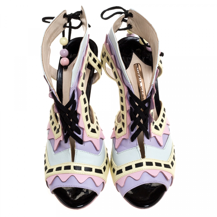 Pre Owned Sophia Webster Multicolor Leather Cutout Ankle Wrap Sandals Size 39