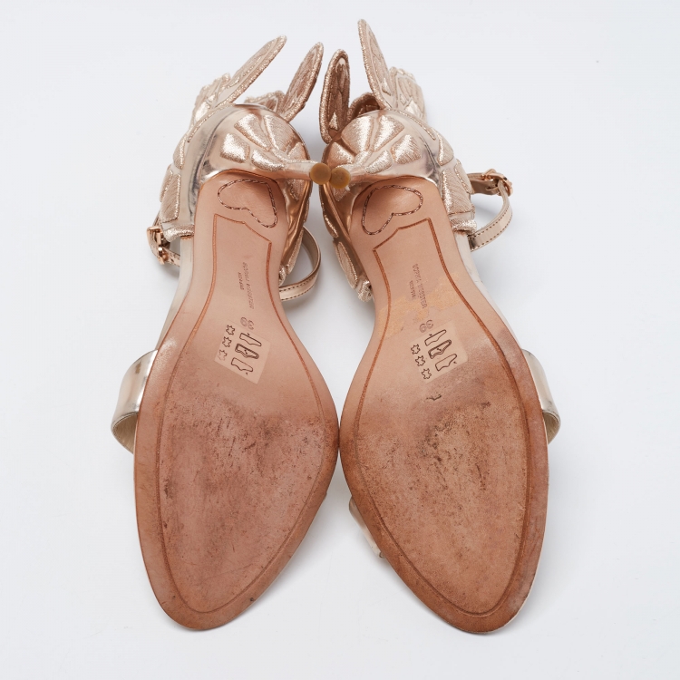 مملوكة مسبقًا Sophia Webster Rose Gold Leather Chiara Butterfly Ankle-Strap Sandals Size 39