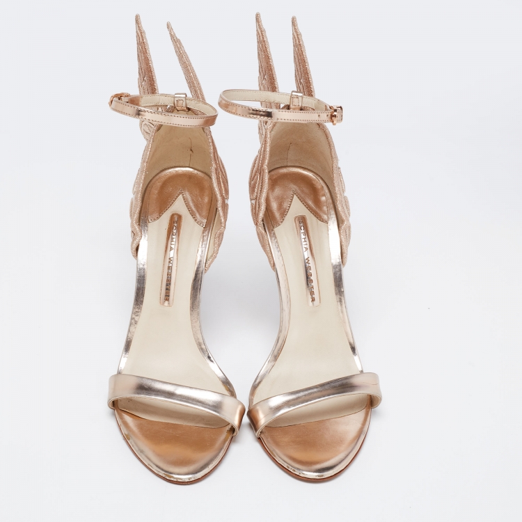 مملوكة مسبقًا Sophia Webster Rose Gold Leather Chiara Butterfly Ankle-Strap Sandals Size 39