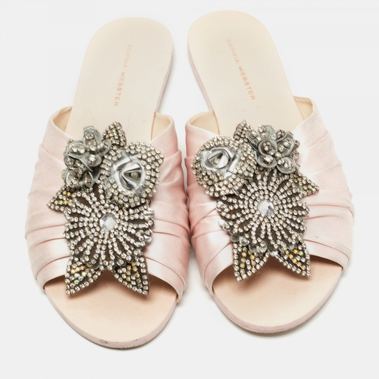 Pre Owned Sophia Webster Light Pink Satin Lilico Flat Slides Size 40